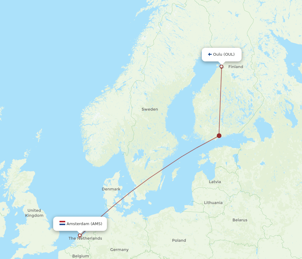 AMS-OUL flight routes