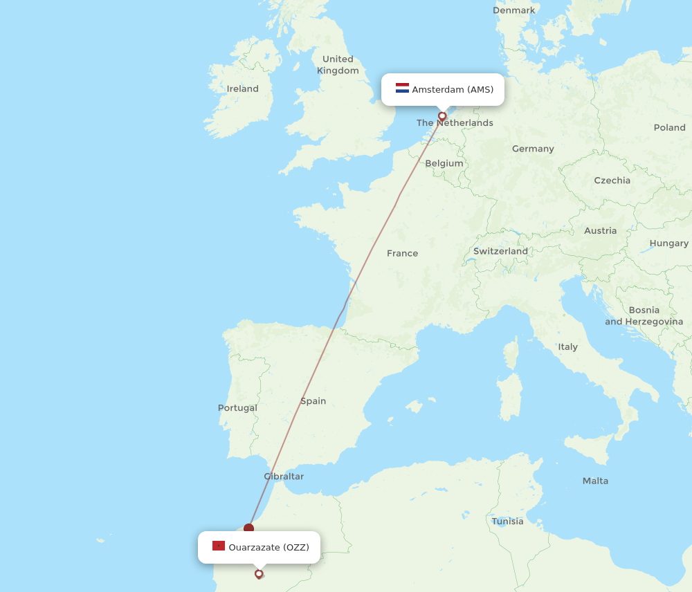 AMS-OZZ flight routes