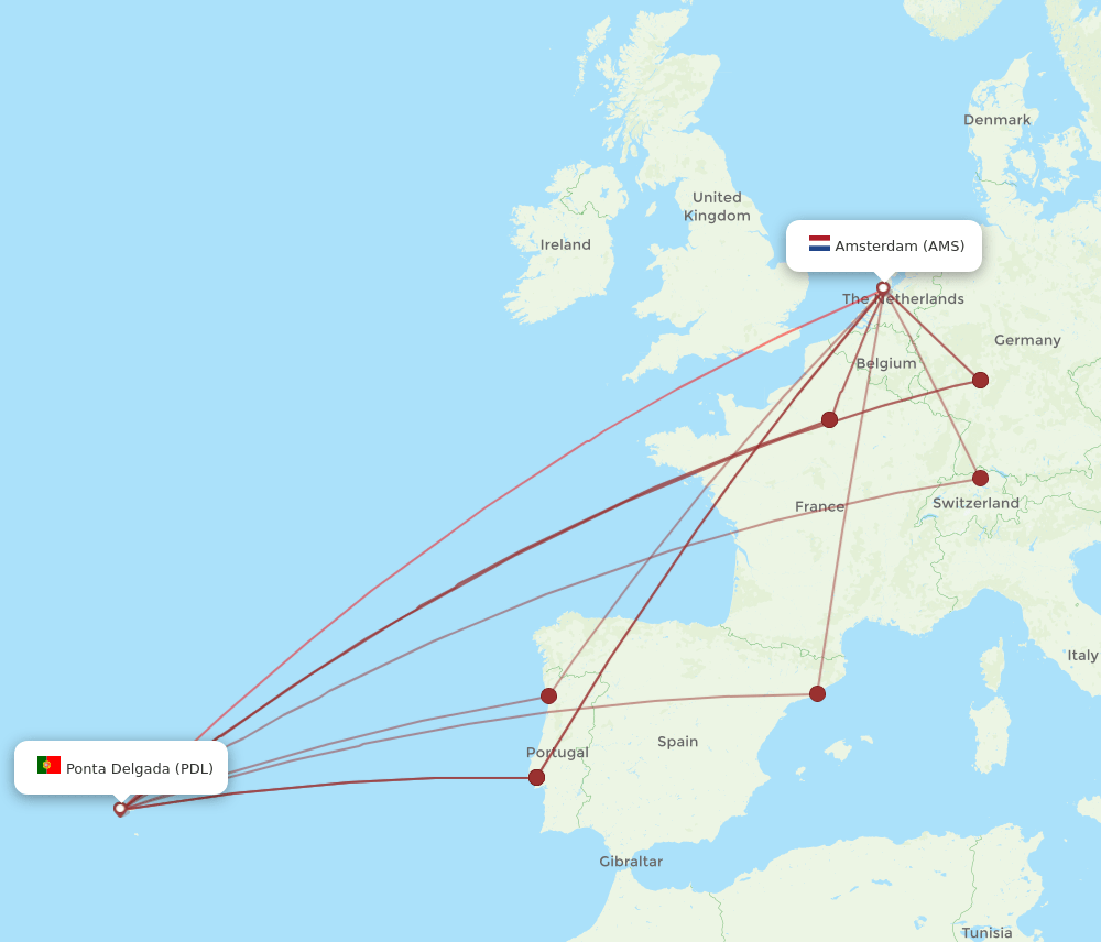 AMS-PDL flight routes