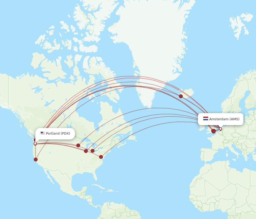 AMS-PDX flight routes