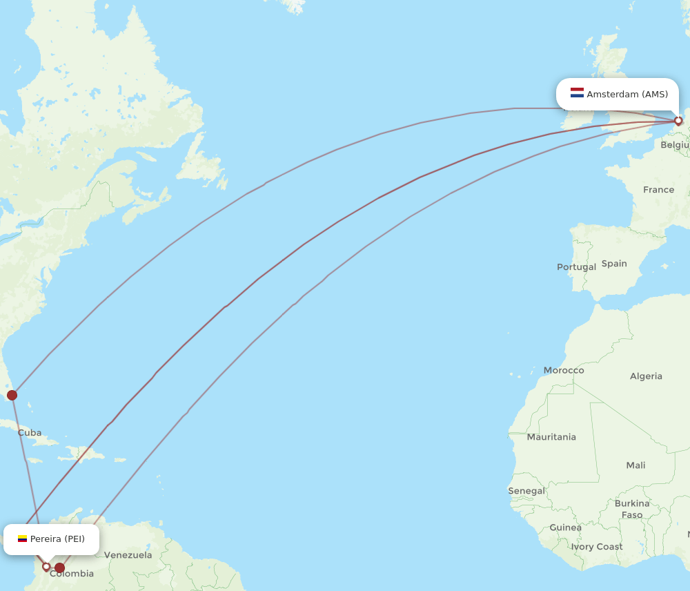 AMS-PEI flight routes