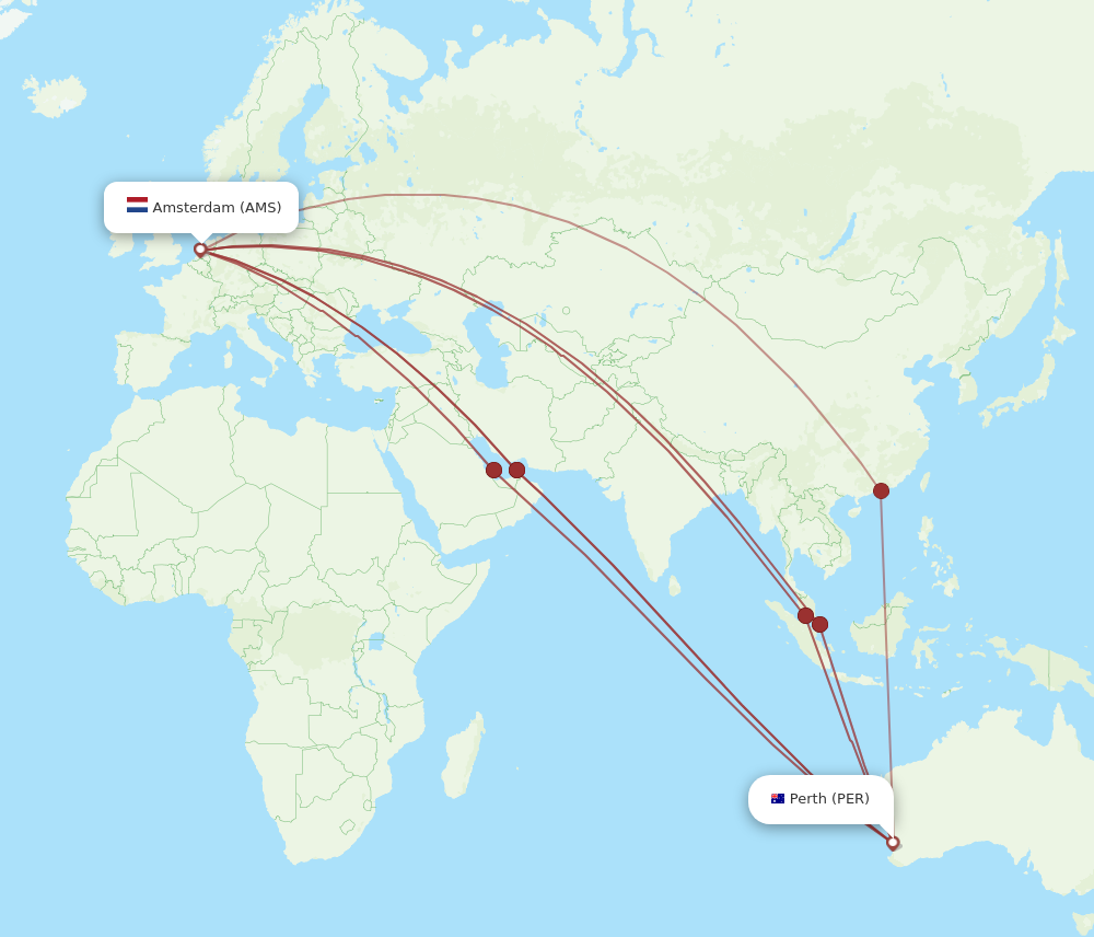 AMS to PER flights and routes map