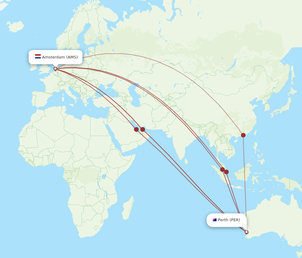 AMS-PER flight routes