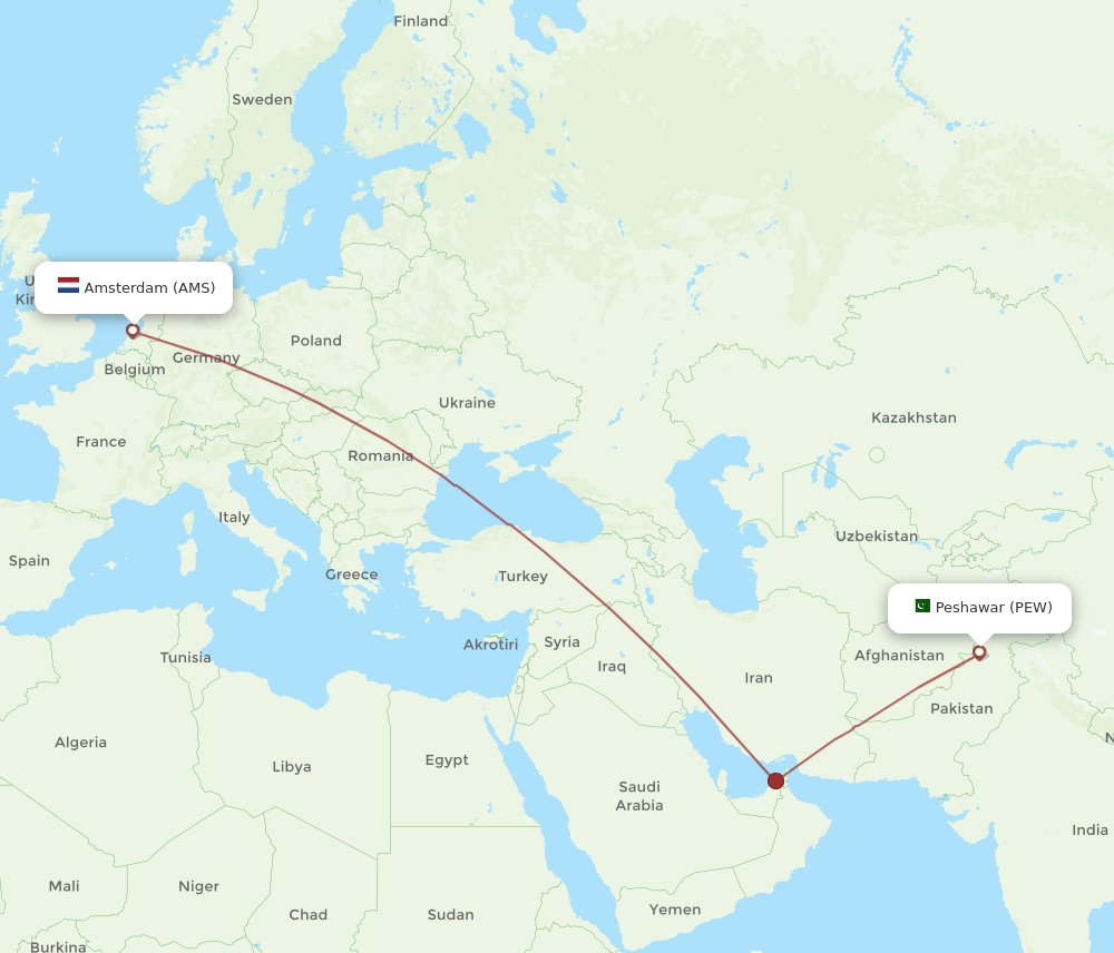 AMS-PEW flight routes