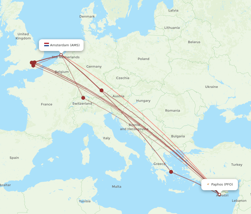 AMS-PFO flight routes