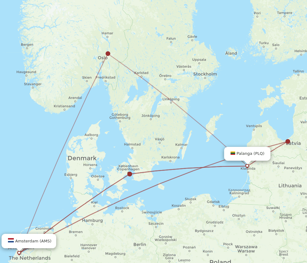 AMS-PLQ flight routes