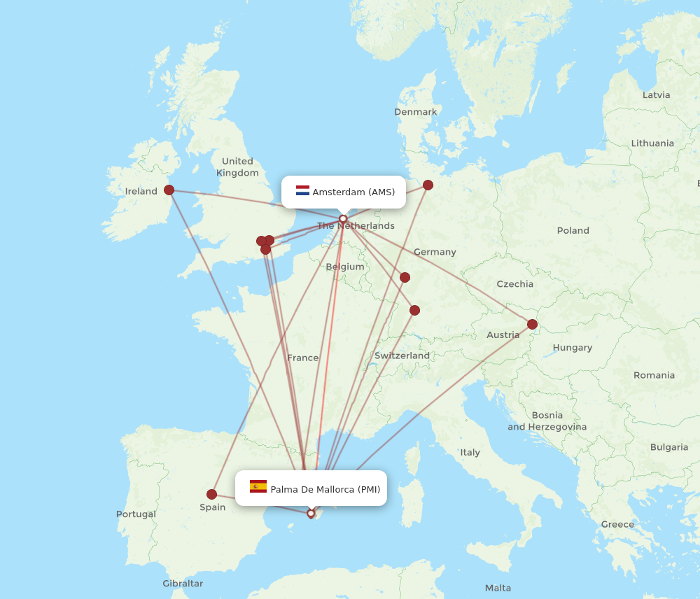 AMS to PMI flights and routes map