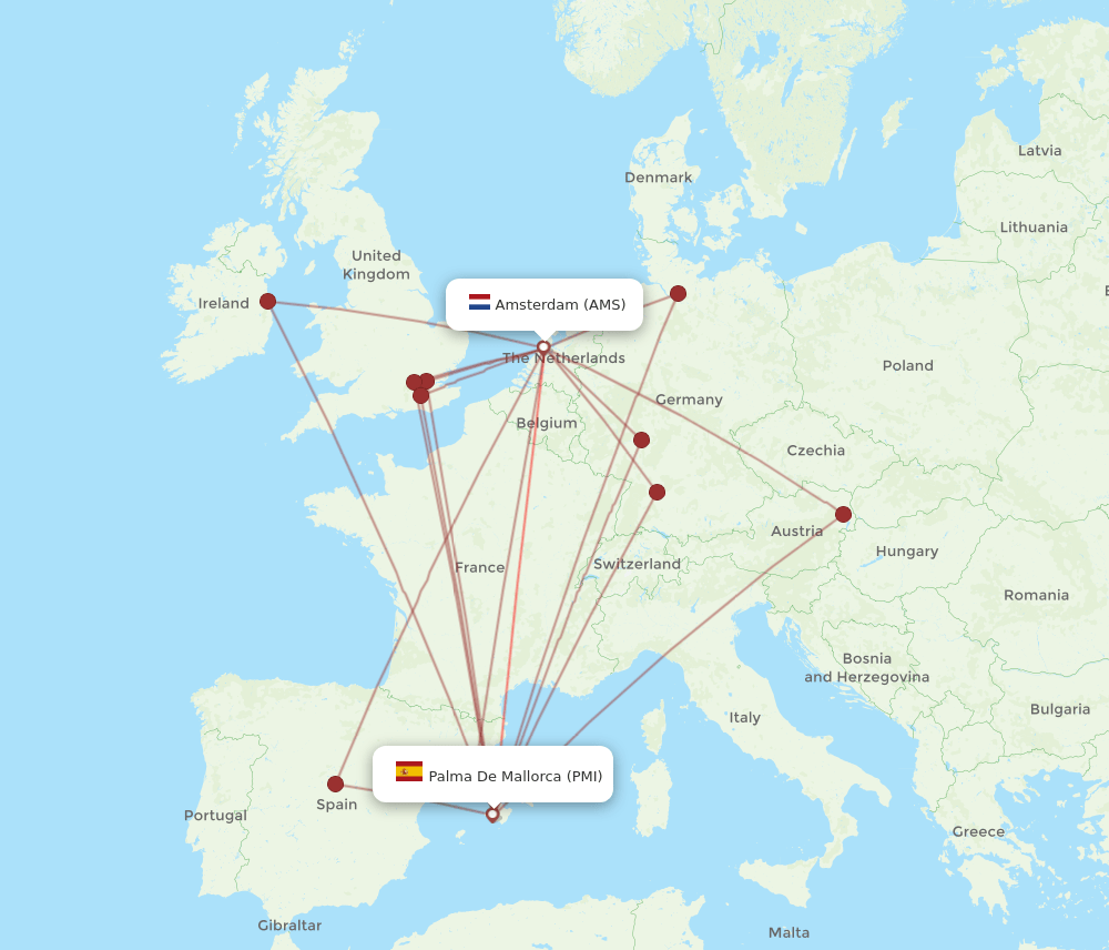 AMS-PMI flight routes