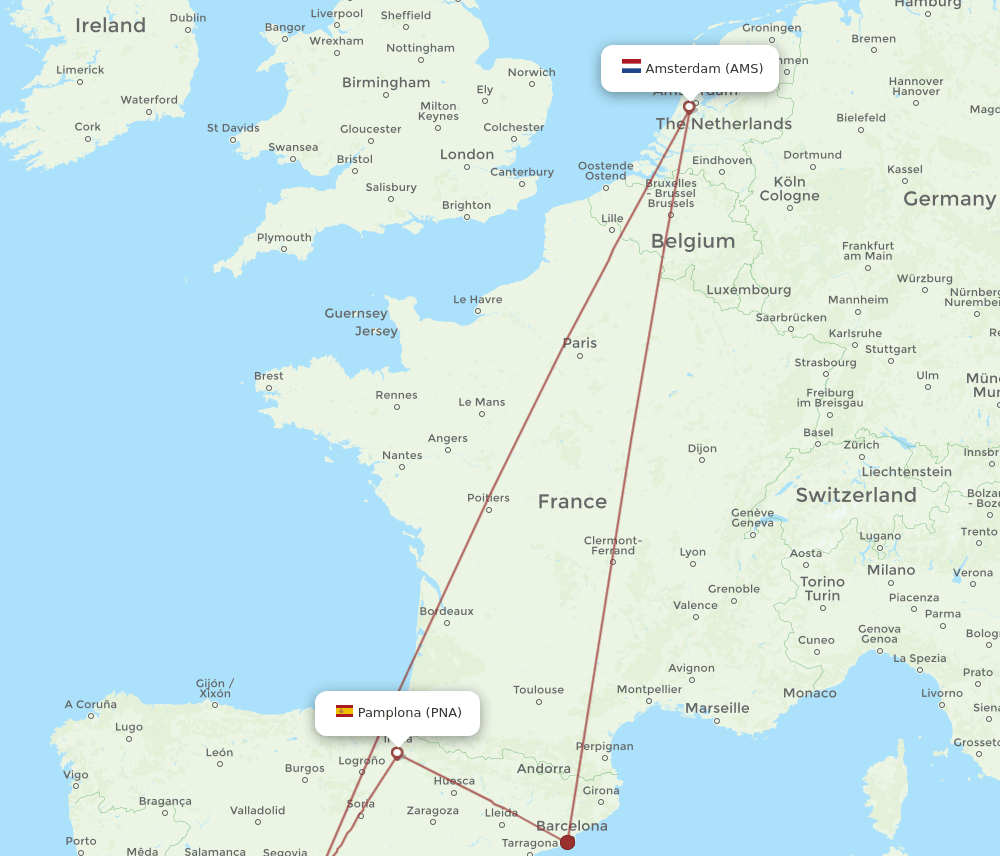AMS-PNA flight routes