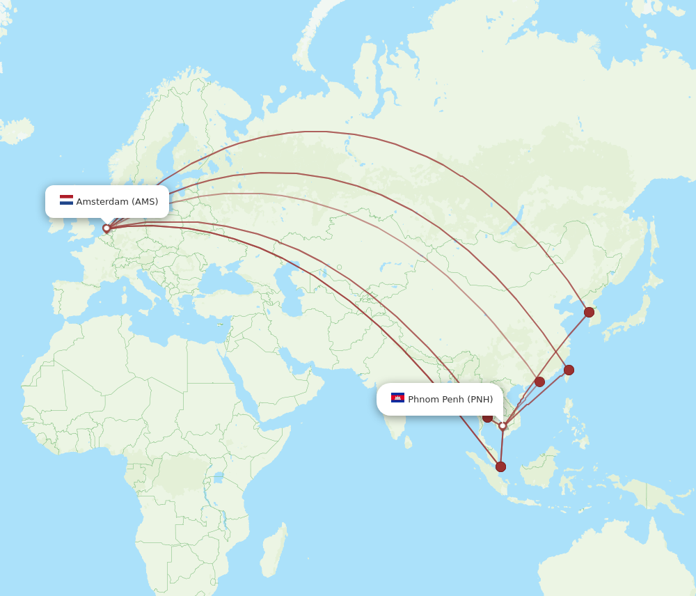 AMS to PNH flights and routes map