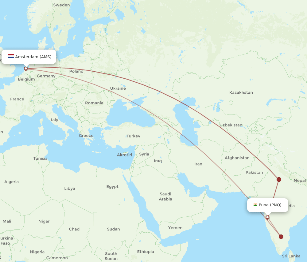 AMS-PNQ flight routes