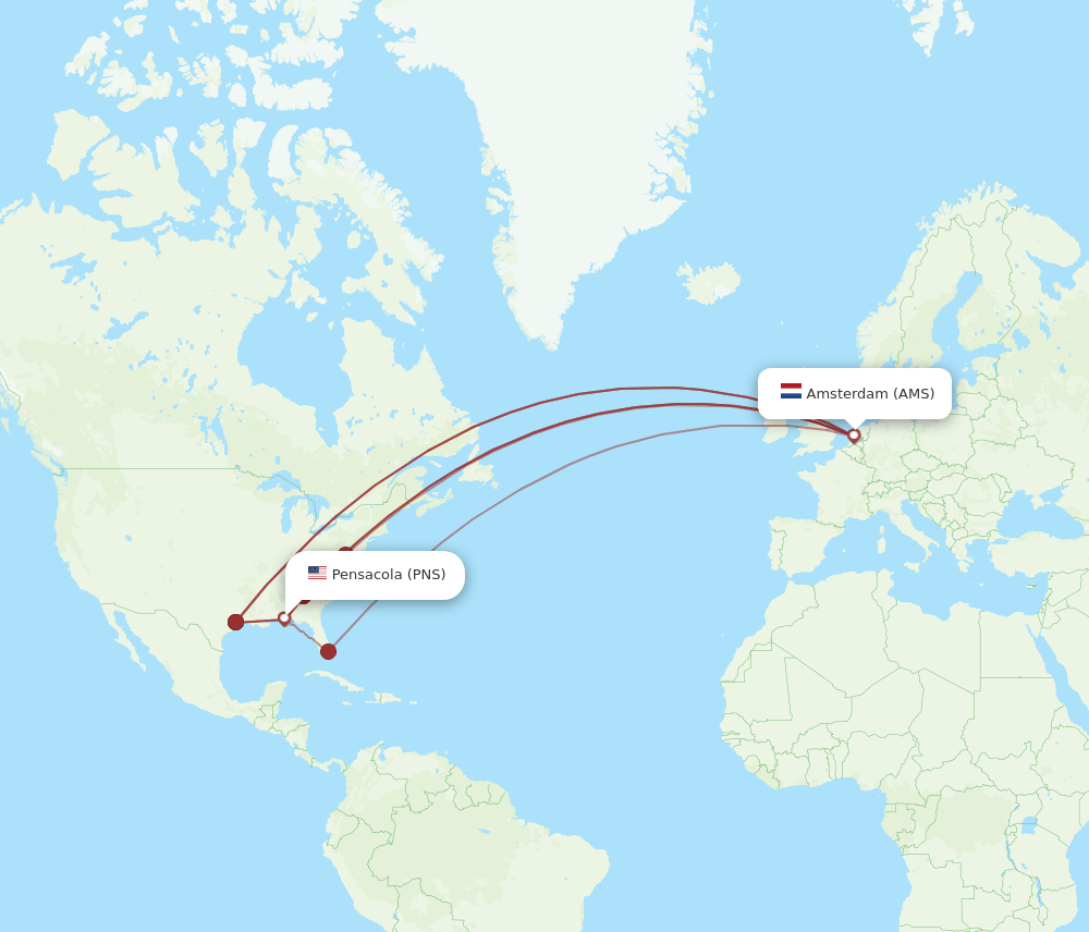 AMS-PNS flight routes