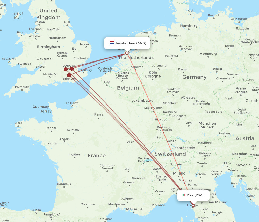 AMS to PSA flights and routes map