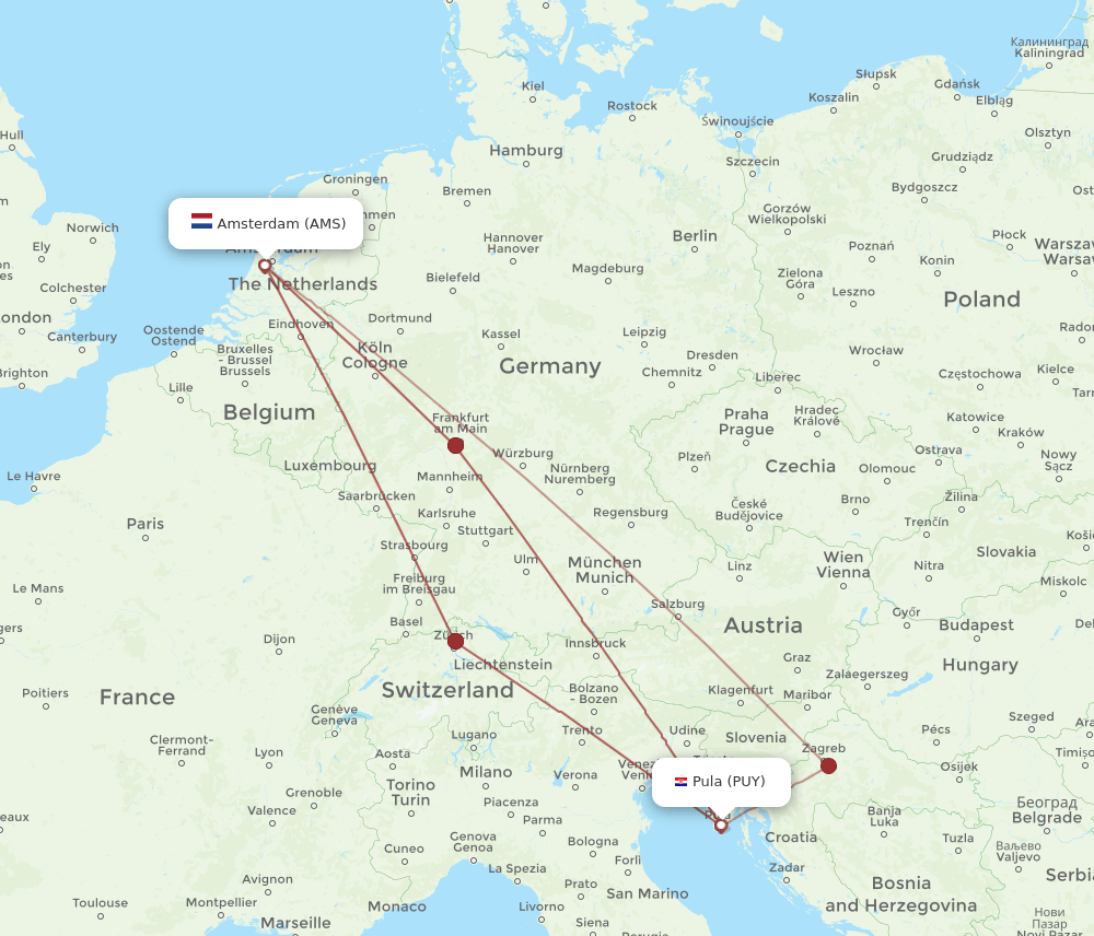 AMS-PUY flight routes