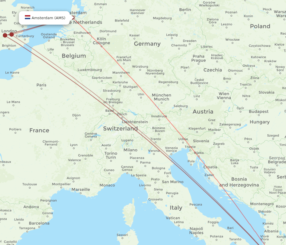 AMS-PVK flight routes