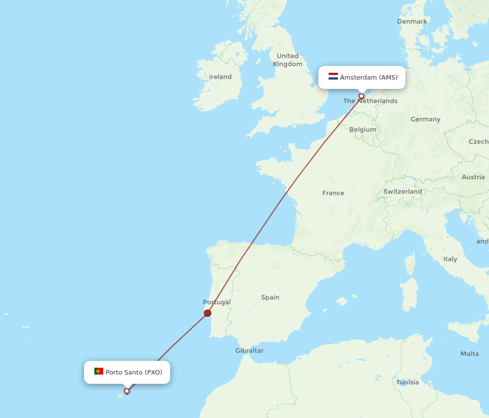 AMS to PXO flights and routes map