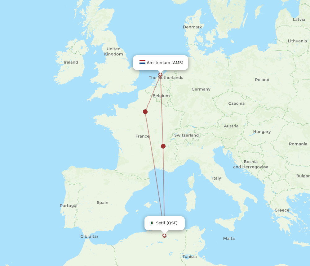 AMS-QSF flight routes