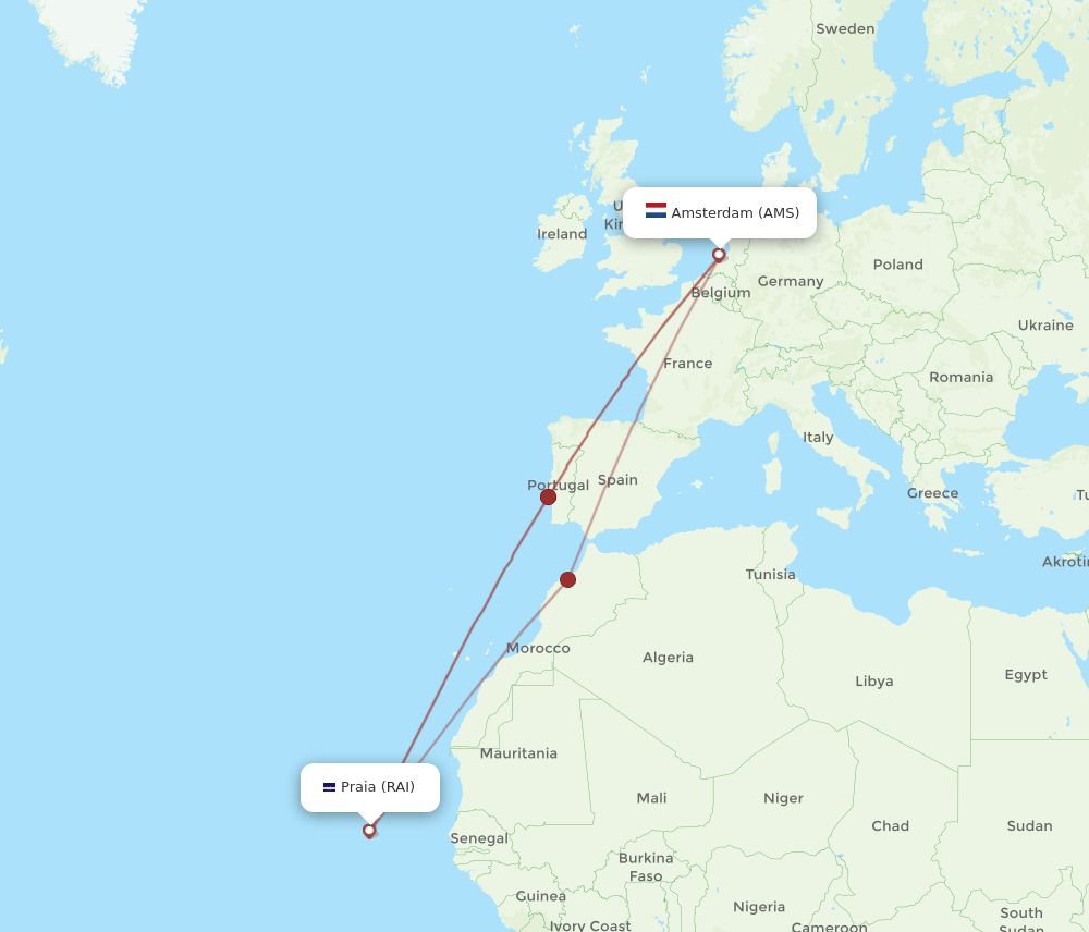 AMS-RAI flight routes