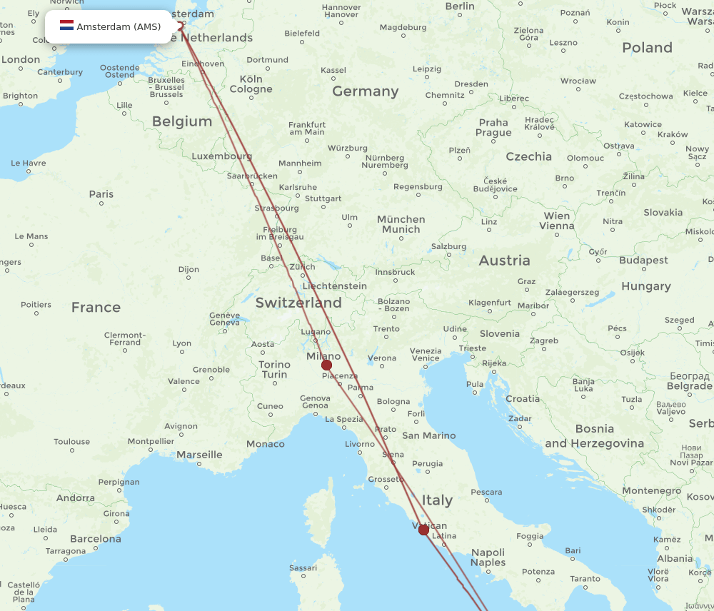 AMS-REG flight routes
