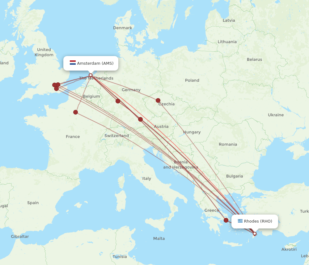 AMS-RHO flight routes