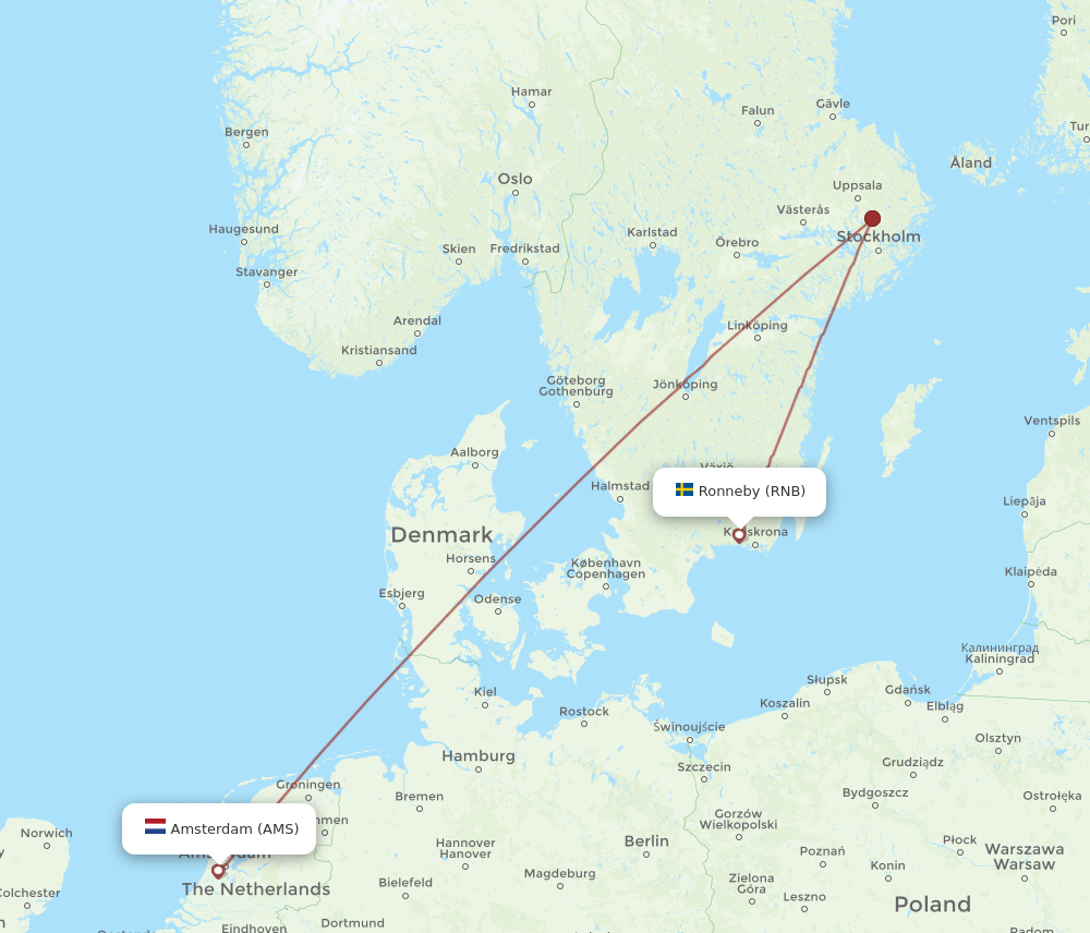 AMS-RNB flight routes