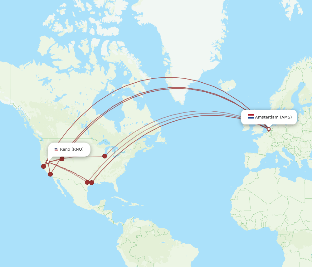 AMS-RNO flight routes