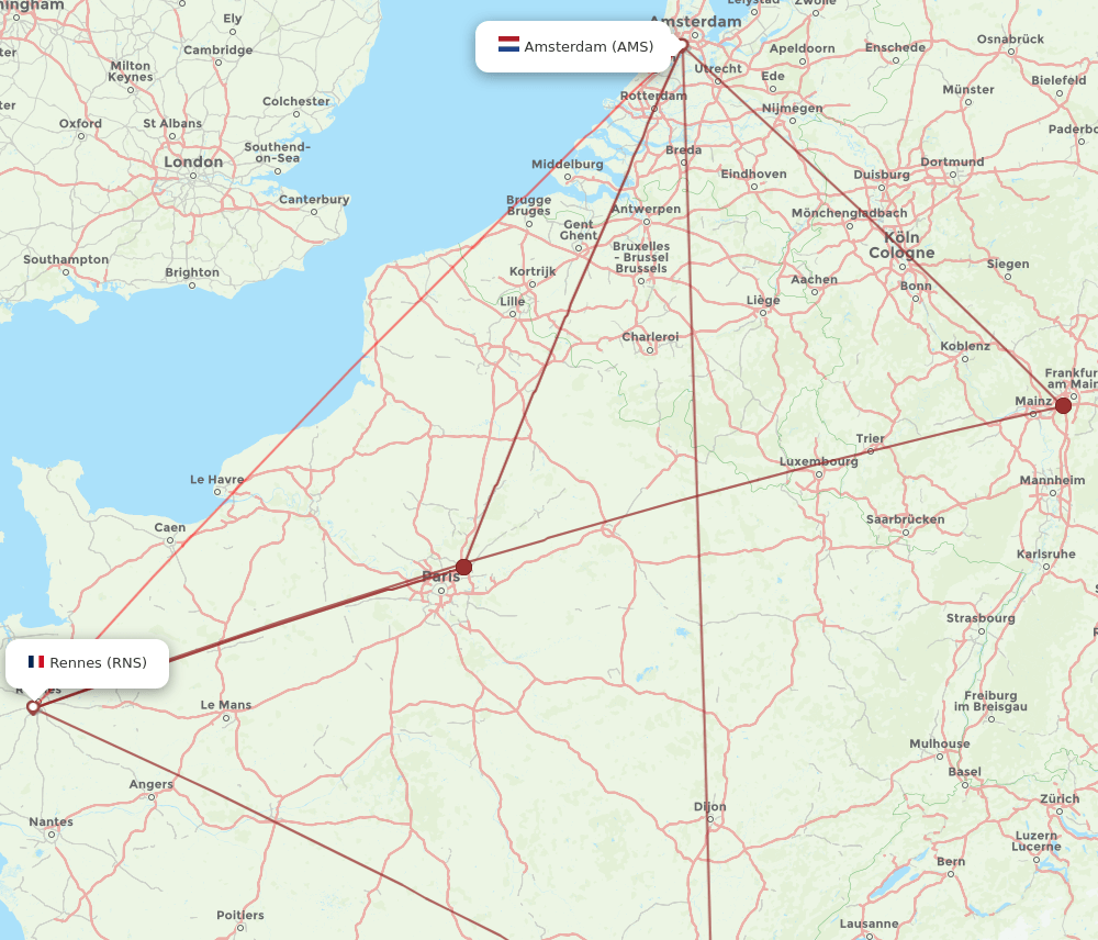 AMS to RNS flights and routes map