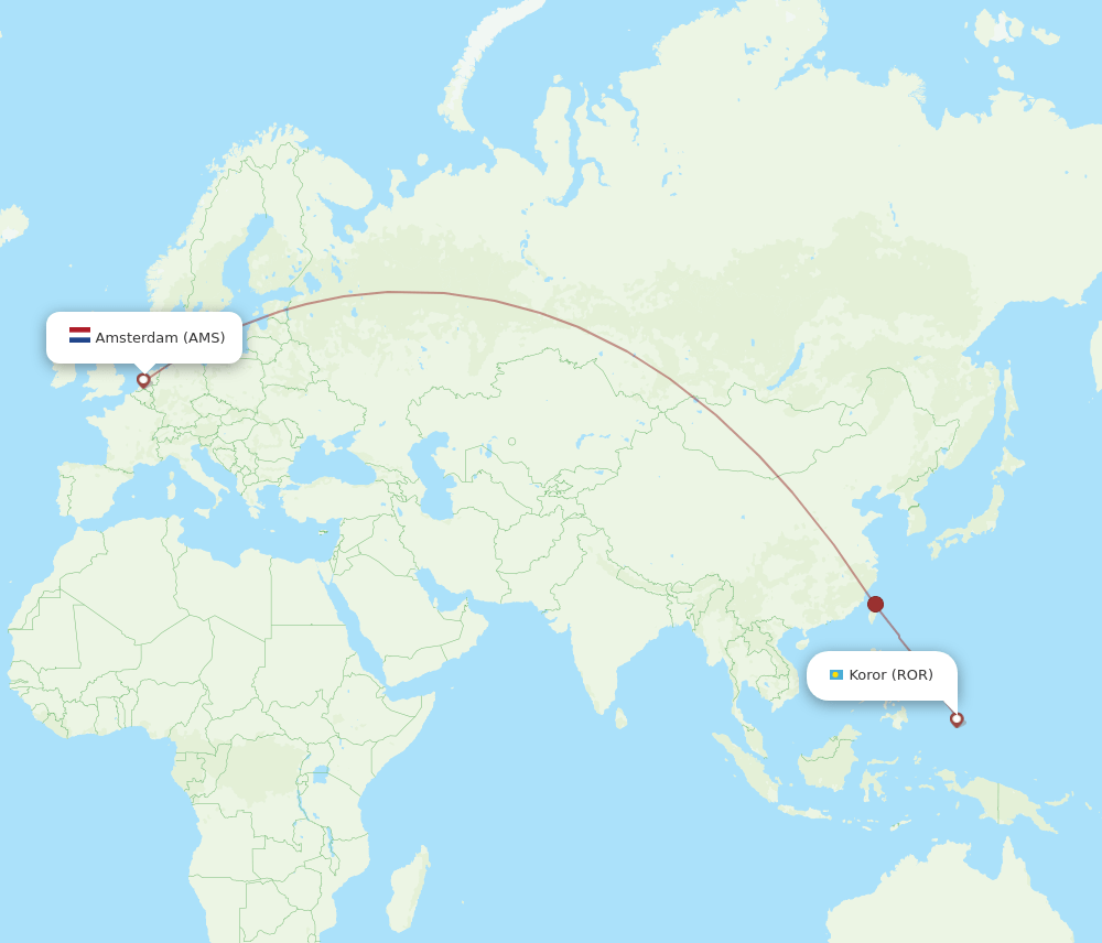 AMS-ROR flight routes