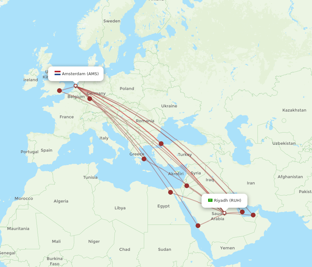 AMS-RUH flight routes