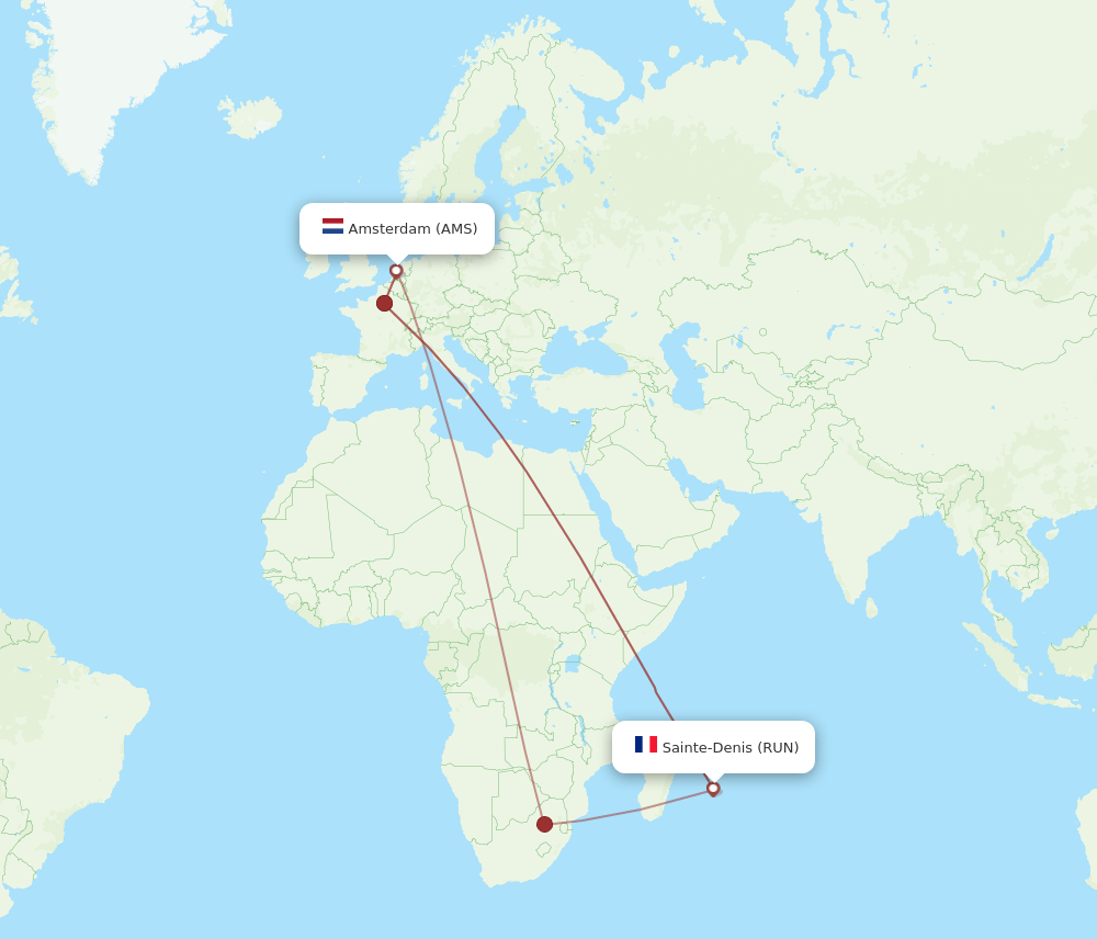 AMS to RUN flights and routes map