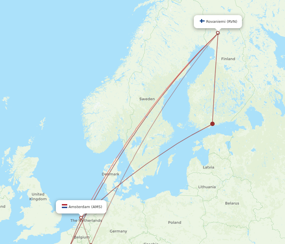 AMS-RVN flight routes
