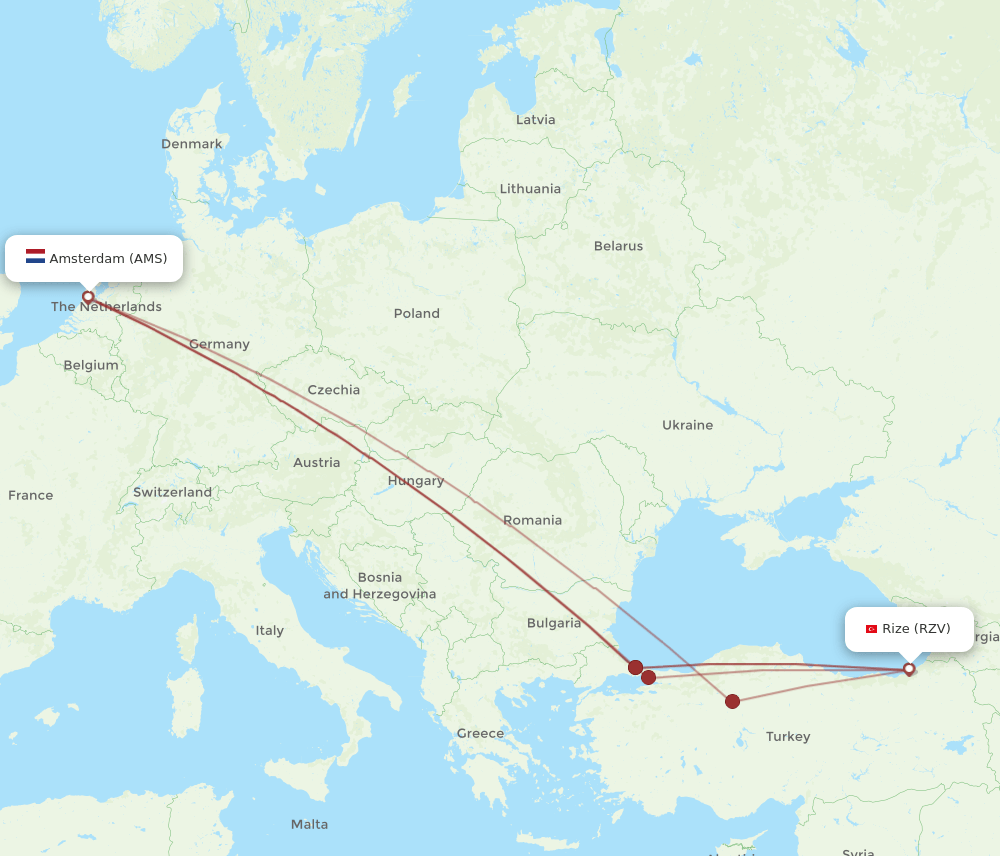 AMS-RZV flight routes