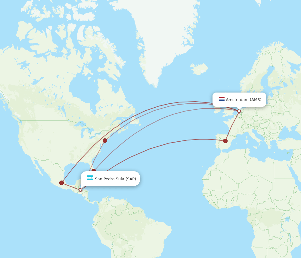 AMS-SAP flight routes