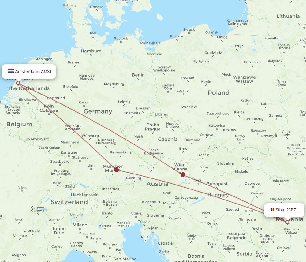 AMS-SBZ flight routes