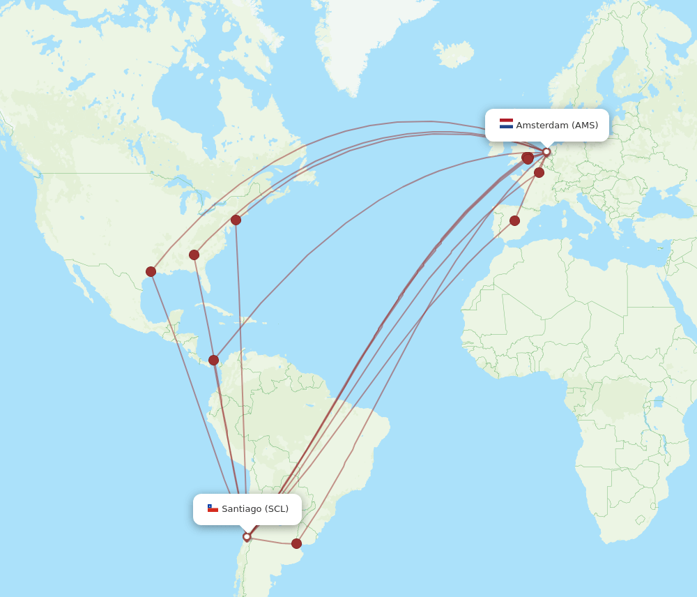 AMS to SCL flights and routes map