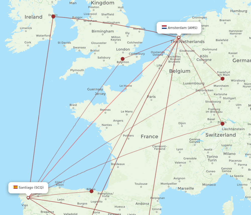 AMS-SCQ flight routes