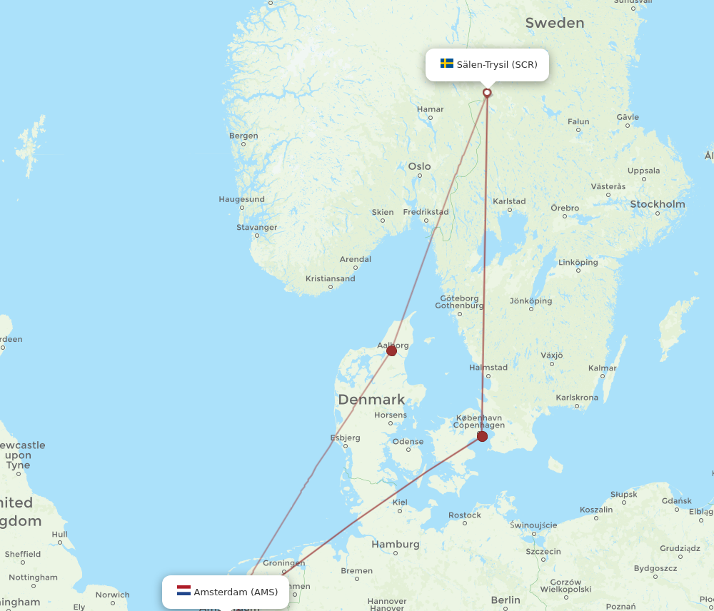 AMS to SCR flights and routes map