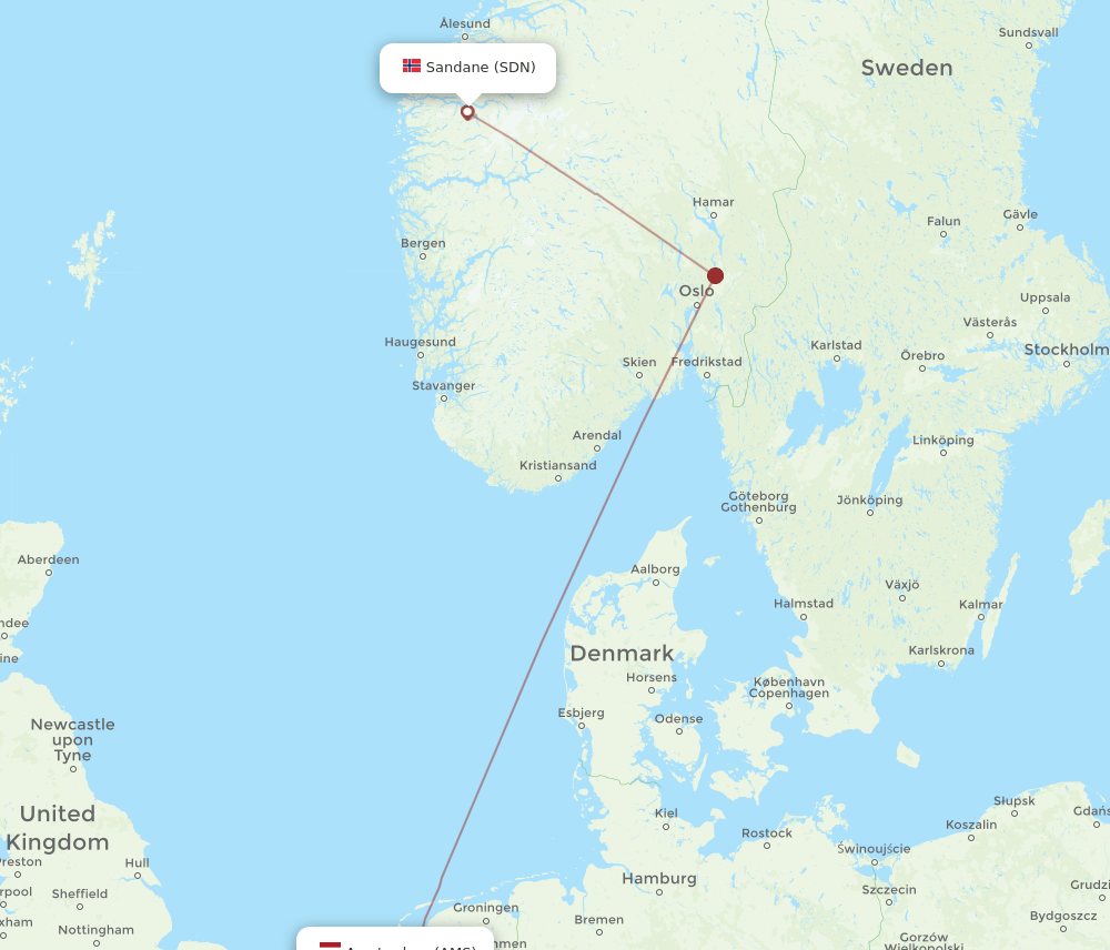 AMS-SDN flight routes