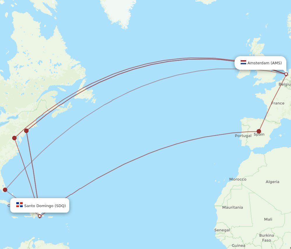 AMS-SDQ flight routes