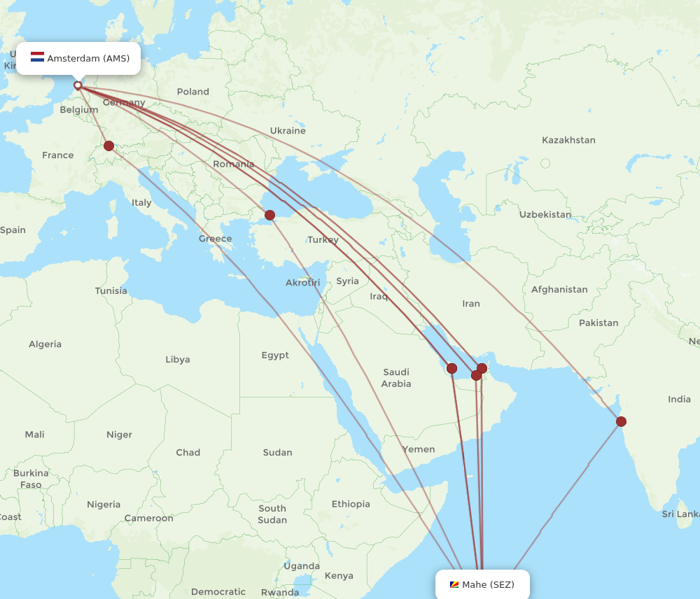 AMS to SEZ flights and routes map