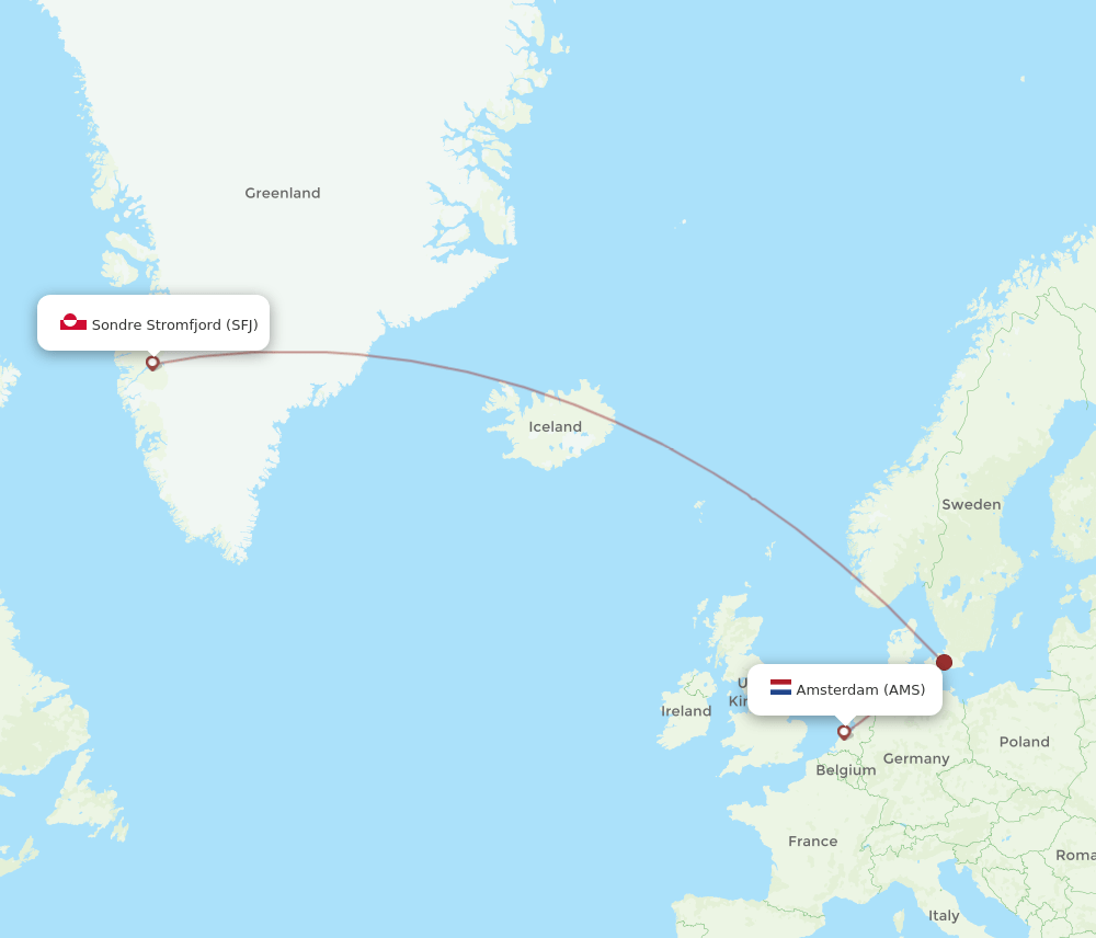 AMS-SFJ flight routes