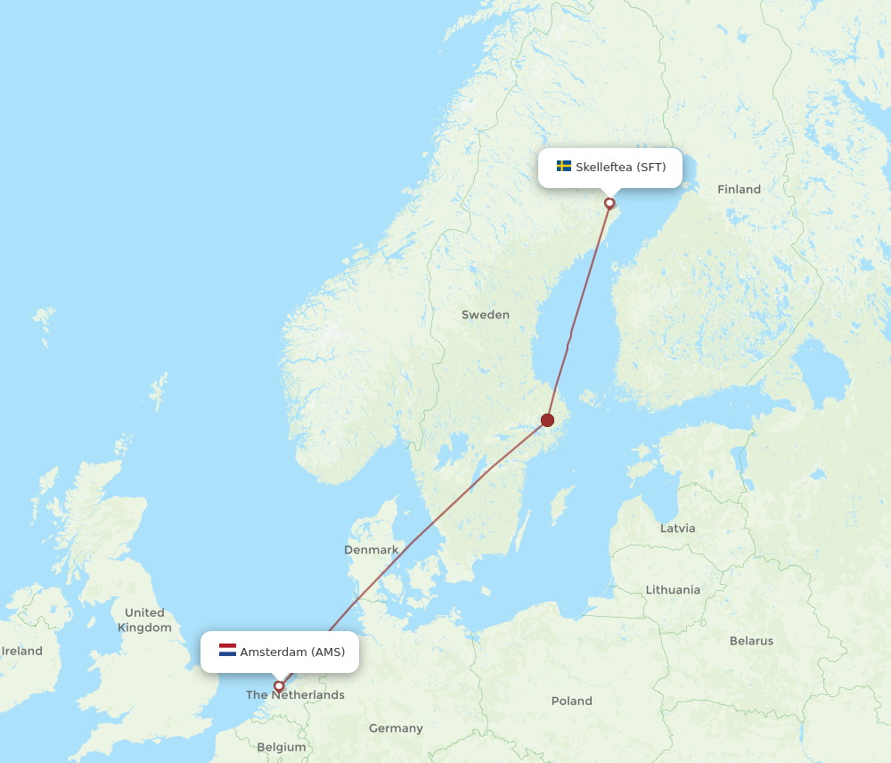 AMS to SFT flights and routes map