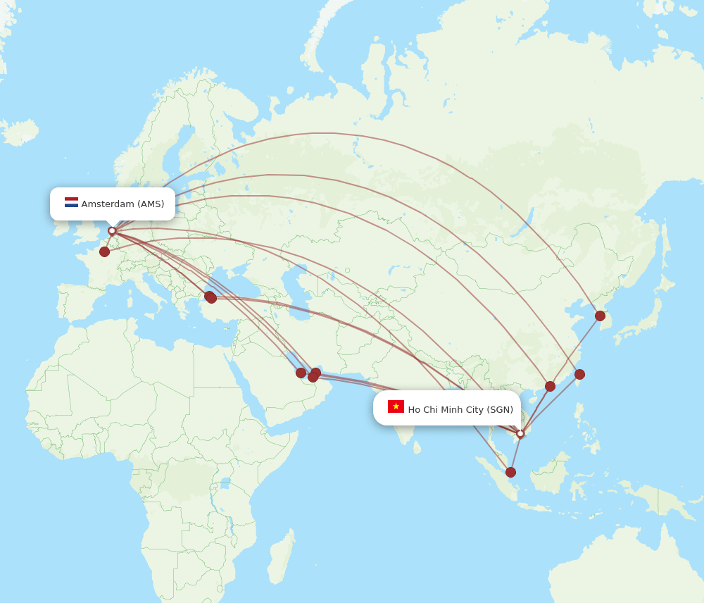 AMS-SGN flight routes