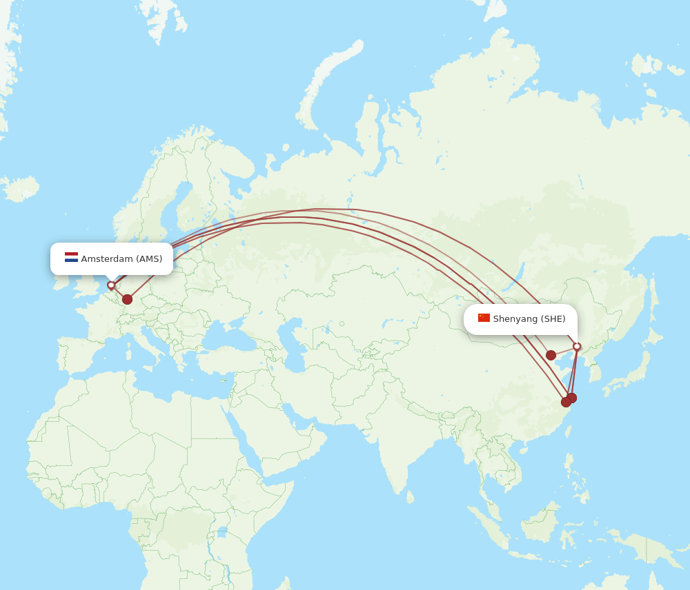 AMS to SHE flights and routes map