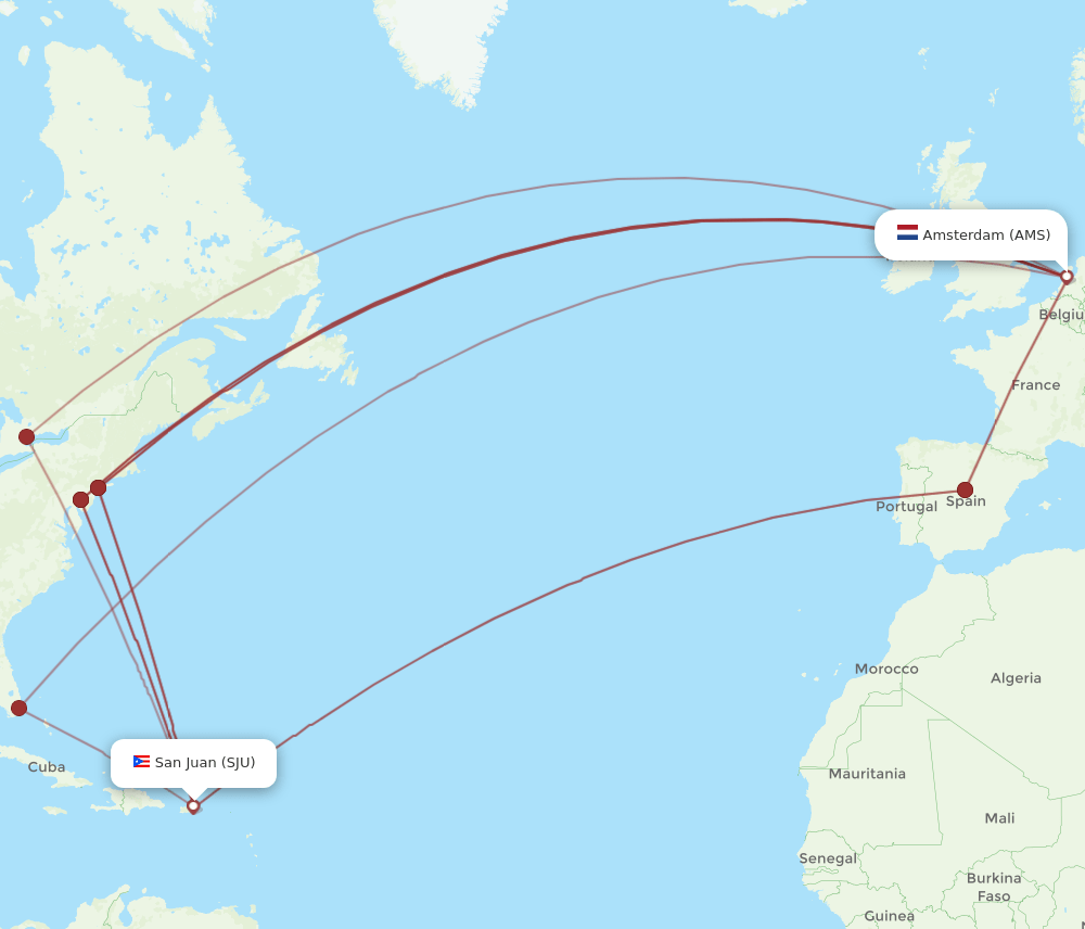 AMS-SJU flight routes