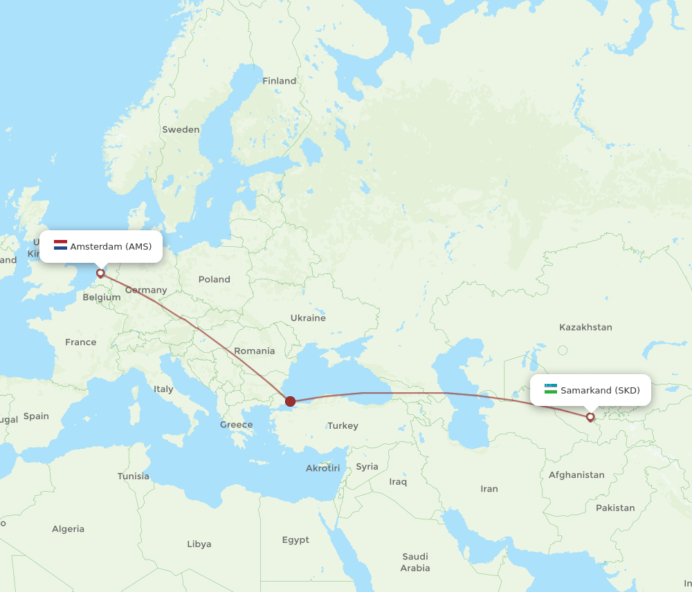 AMS-SKD flight routes