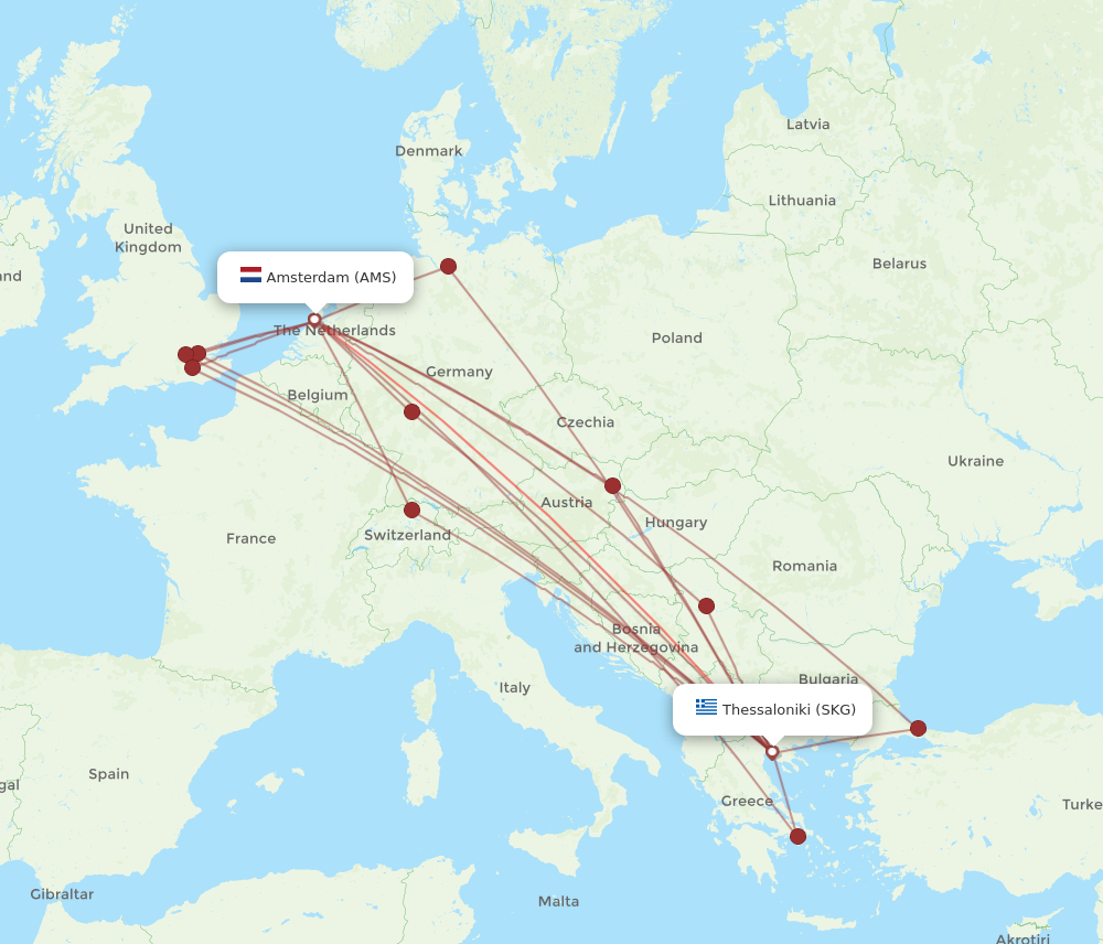 AMS to SKG flights and routes map