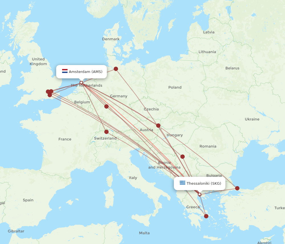 AMS-SKG flight routes