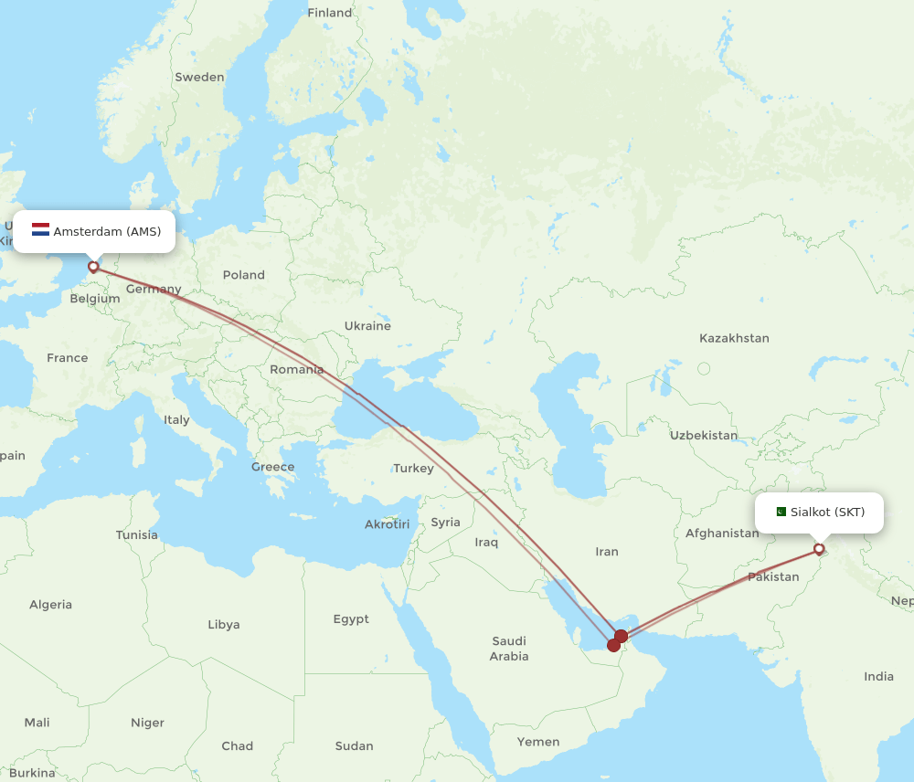 AMS-SKT flight routes
