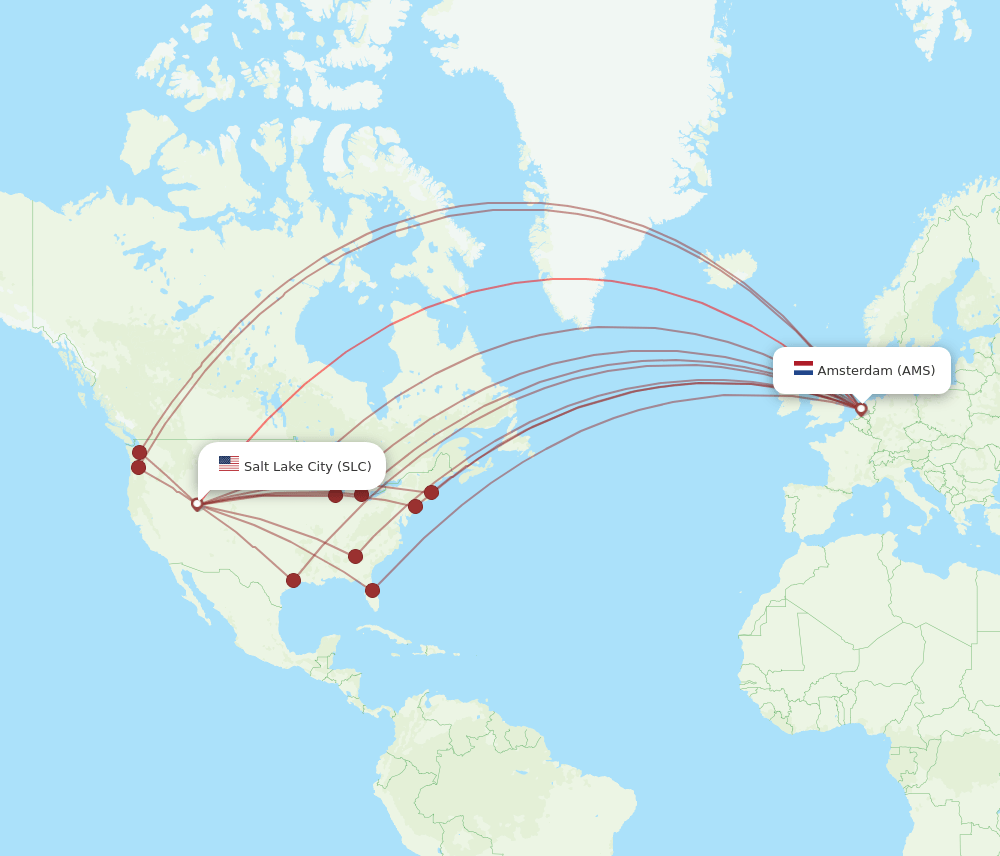 AMS-SLC flight routes